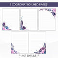 lined purple floral stationery set